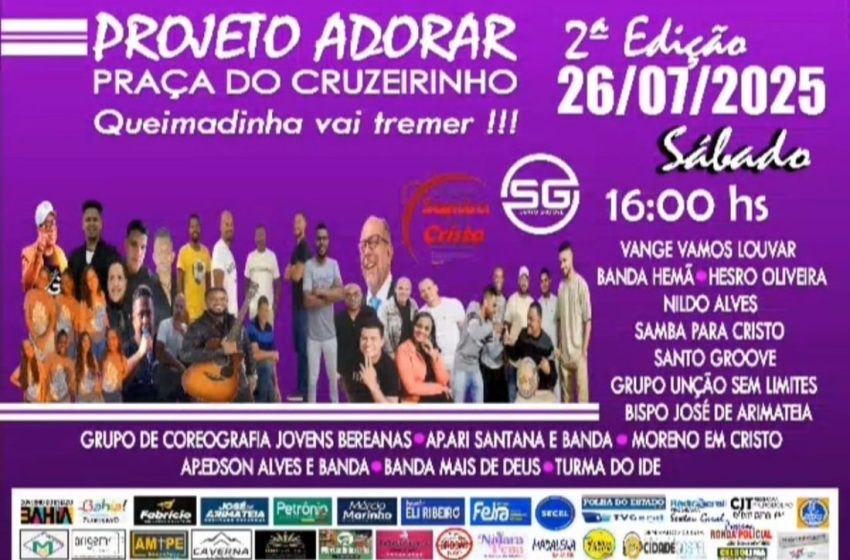 Segunda edição do Projeto Adorar leva música e fé à Queimadinha na próxima semana